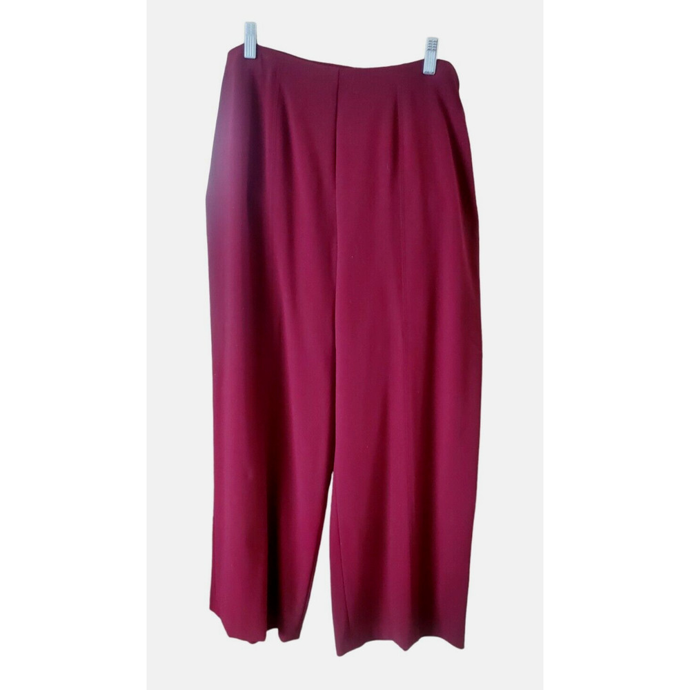 Coldwater Creek Burgundy High Rise Wide Leg Dress Pants Side Zip Petite Sz 14P